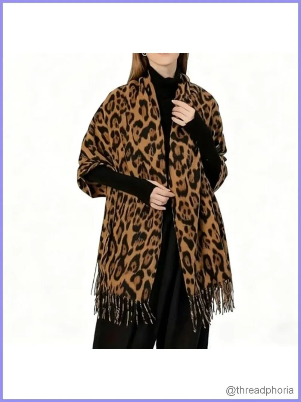 Leopard Winter Scarf Long Double-sided Oversize with Tassels Cozy Warm Shawl